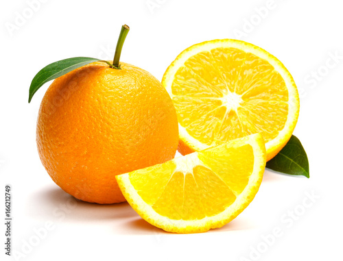 Oranges group freshly on a white background. Half of orange isolate on white background