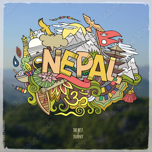 Cartoon vector hand drawn Doodle Nepal word illustration