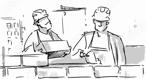 Men working at a construction building Vector sketch for cartoon, or storyboard projects