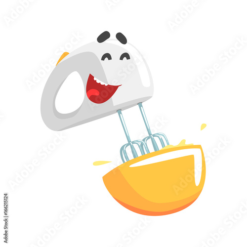 Funny mixer character with smiling face, humanized home electrical equipment vector Illustration
