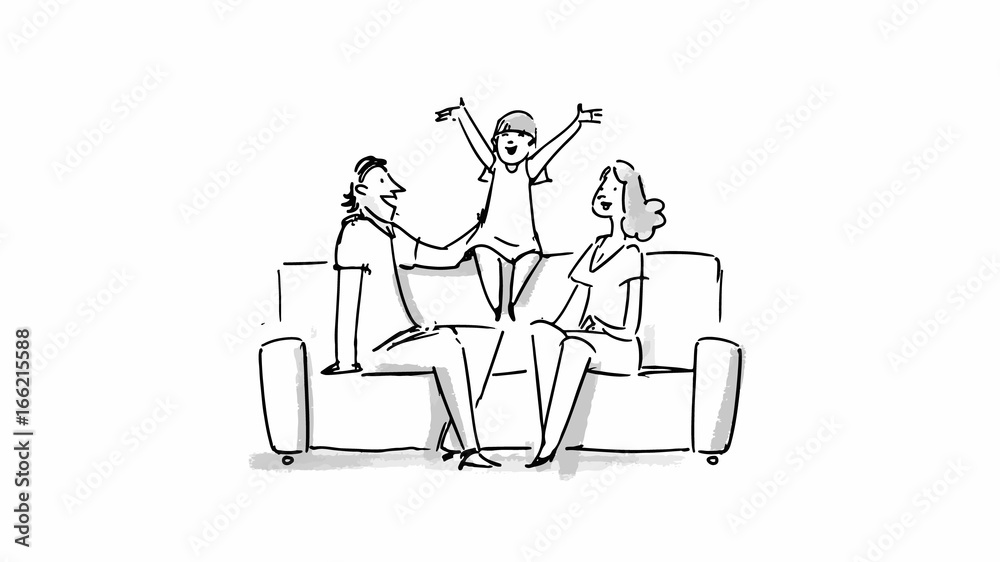 Happy family sitting on a sofa Vector for cartoon, or storyboard project Happy family sitting on a sofa Vector for cartoon, or storyboard project
