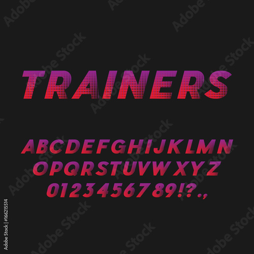 Sport Style Bold Italic Font. Sans Serif Typeface. Letters, Numbers, Punctuation Marks. Latin Alphabet. Vector.
