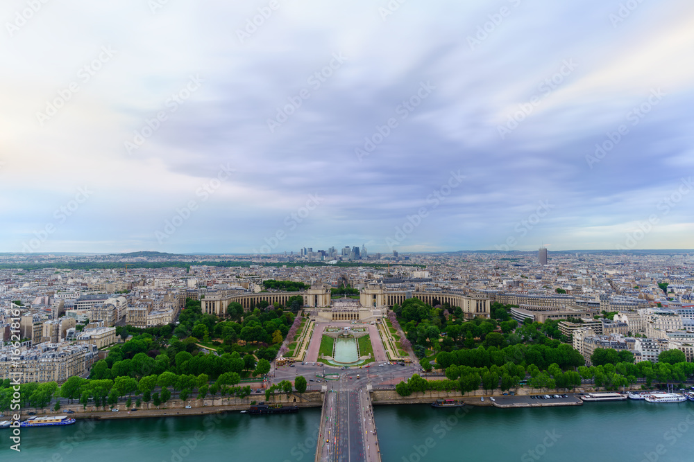 Beautiful cityscape of Paris viewing Palais de Chaillot from The Eiffel Tower ,  France
