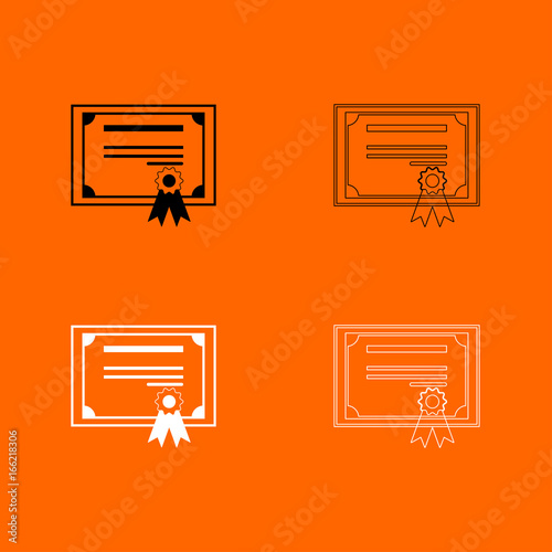 Certificate black and white set icon .