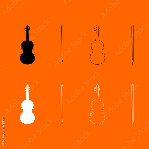 Violin black and white set icon .
