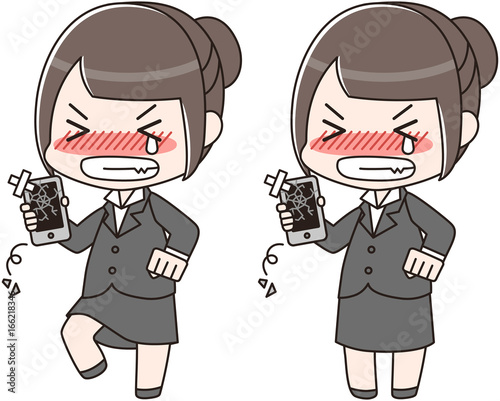 スマートフォン スマホ 女性 リクルートスーツ 壊す 落とす 割る