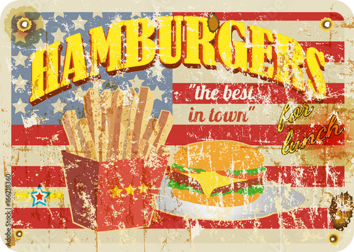 retro diner sign, hamburgers sign, grungy style, vector illustration