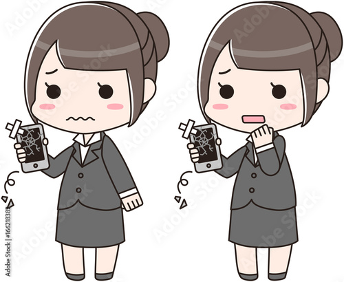 スマートフォン スマホ 女性 リクルートスーツ 壊す 落とす 割る