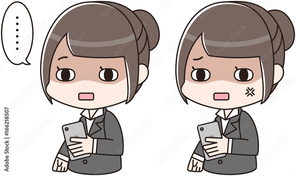 スマートフォン スマホ 女性 リクルートスーツ 唖然 呆然 無言 Stock ベクター Adobe Stock