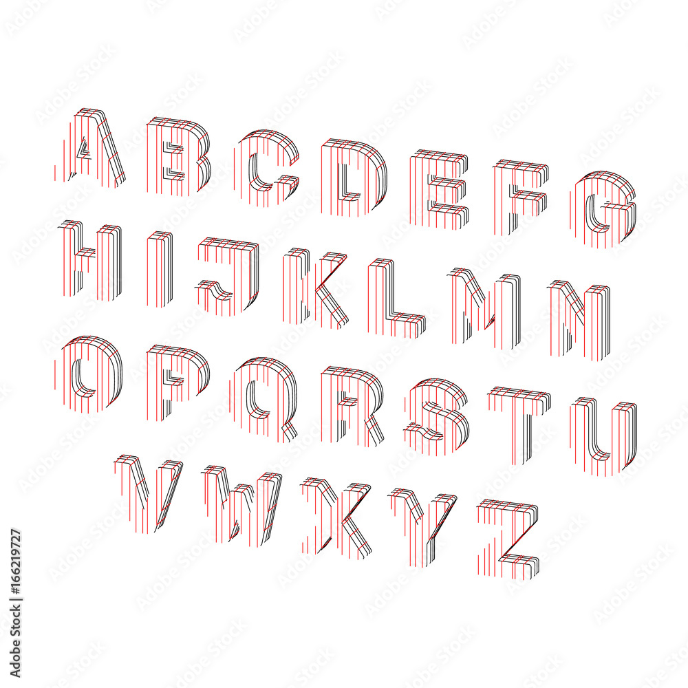 Capital alphabet letters of lines. Vector outline illustration. Dimetric view. Capital alphabet letters of lines. Vector outline illustration. Dimetric view.