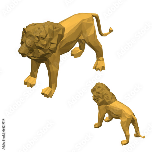 Polygonal lion. Isolated on white background. 3D Vector illustration.