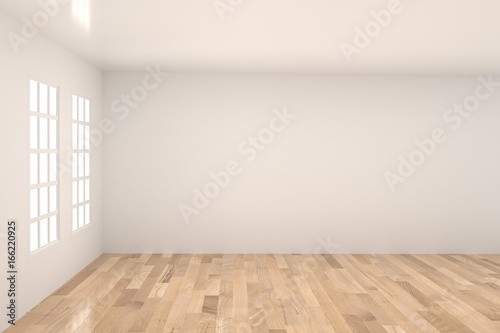 empty white room in wood parquet floor in 3D rendering © guardiano007