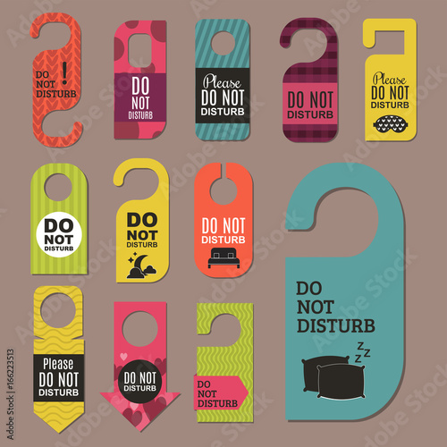 Please do not disturb hotel door quiet motel service room privacy concept vector card hang message .