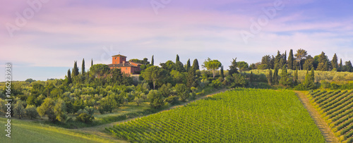Weingut im Abenrot in der Toskana, (Chiantigebiet) photo