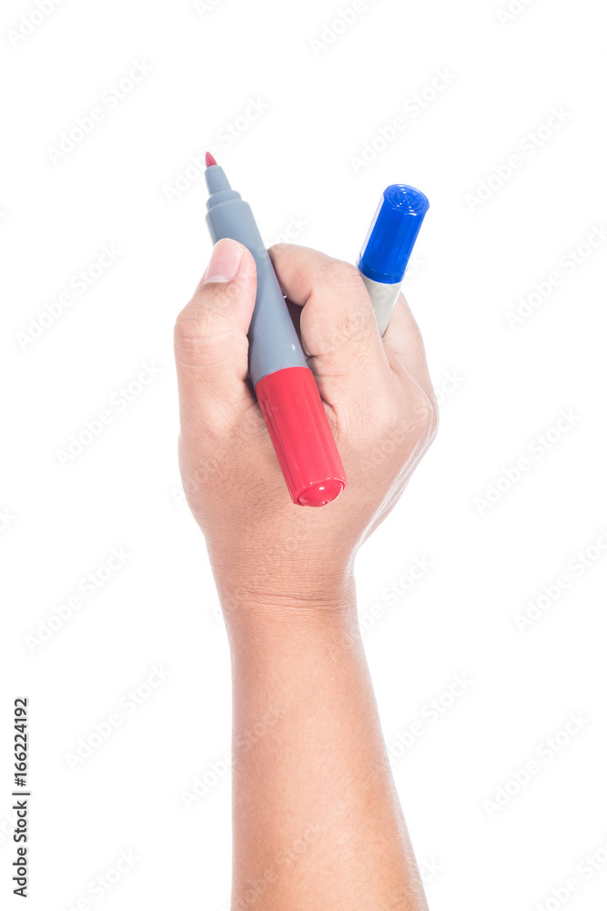 hand holding a marker isolated on white background hand holding a marker isolated on white background