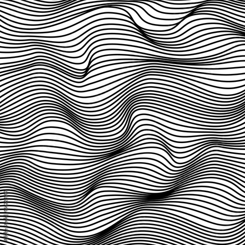 Abstract geometric wavy stripes pattern. Black and white background. Vector illustration.