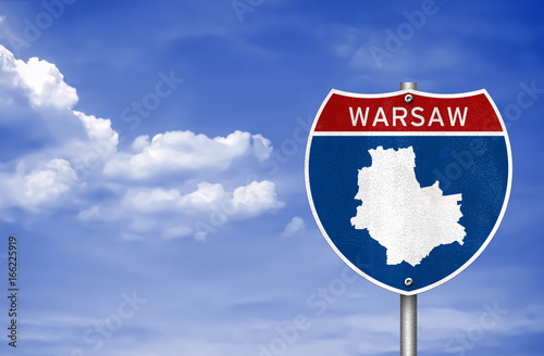 Warsaw map road sign - Polish capital