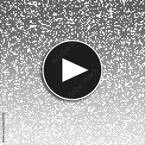 Sign play in a black circle. Vector halftone texture. Halftone dots pattern.