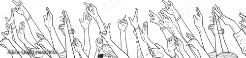 Illustration of crowd cheering with raised hands at music festival