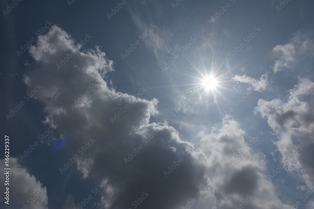 輝く太陽と青空と雲 眩しい 輝く 猛暑 熱中症 紫外線 暑いなどのイメージ Stock Photo Adobe Stock