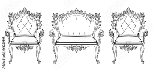 Baroque furniture rich set collection. Ornamented background Vector illustration