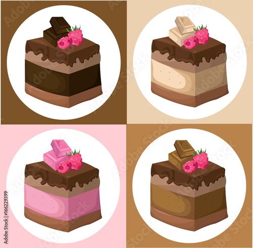 Delicious chocolate Cake collection Vector illustration
