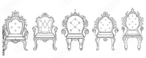 Baroque furniture rich set collection. Ornamented background Vector illustration