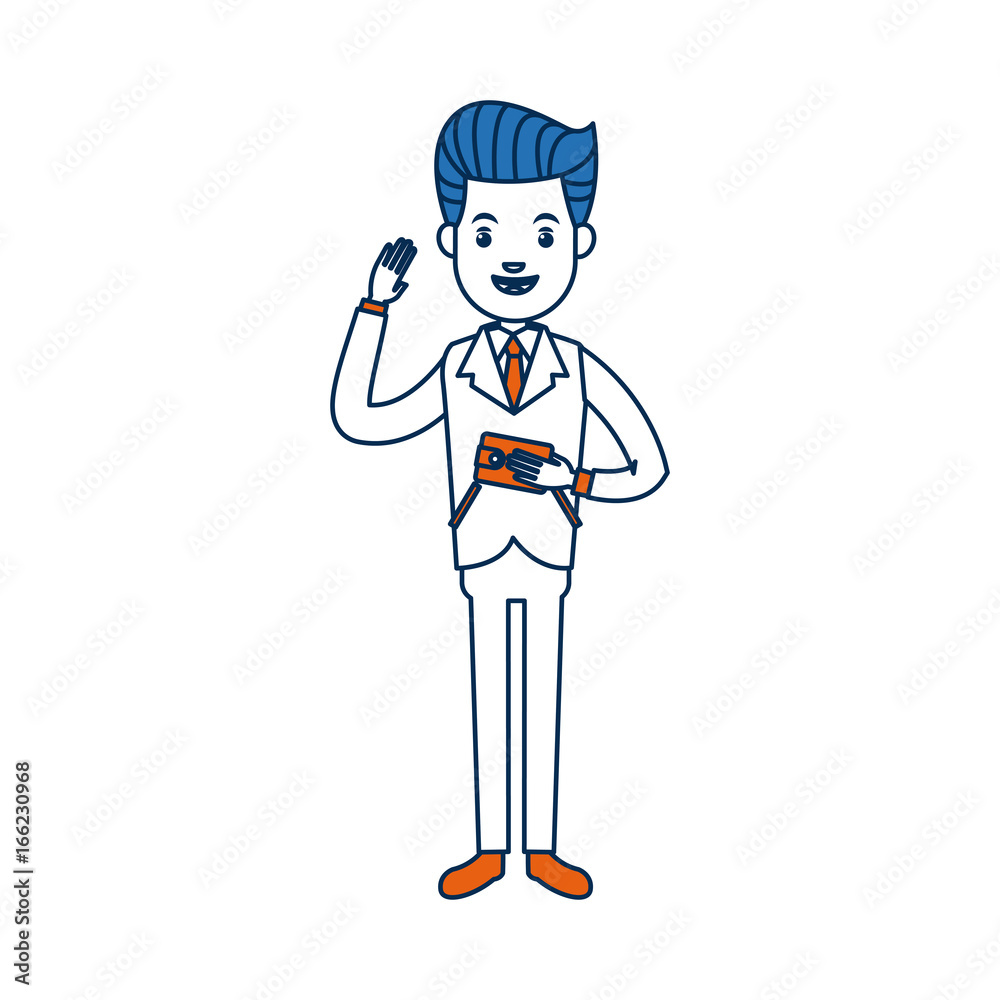 businessman character holding wallet happy