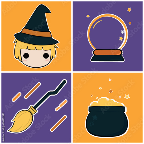 Vector of halloween concept. Little witch set. Have layer for each item.
