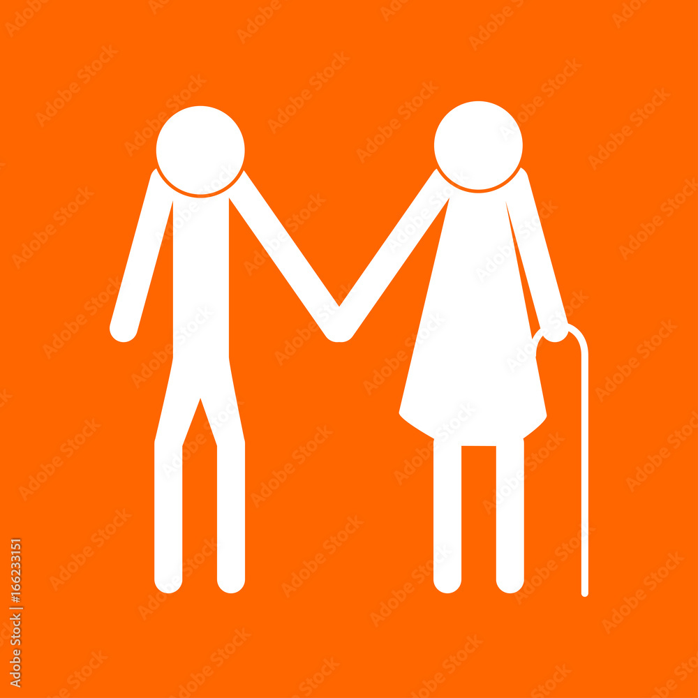 Elder people stick white icon . Elder people stick white icon .