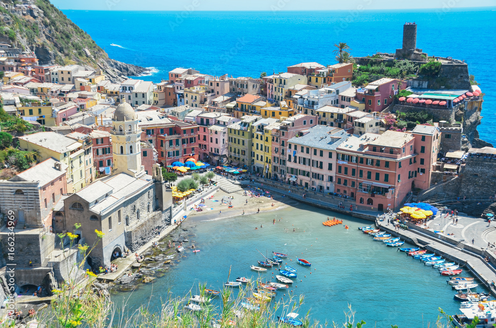 Vernazza, Cinque Terre - Italy, a popular tourist spot on the Ligurian Sea