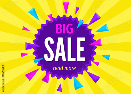 Big  sale banner on  bright colorful  background.