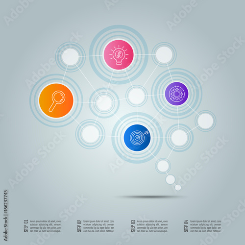 infographic design business connection concept in form of brain symbol with 4 options.