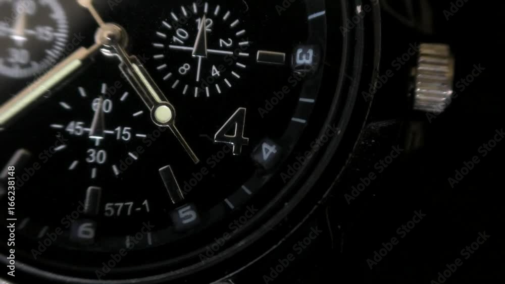 Mens Watch made metal with sapphire glass. Macro video. Time is running out. Close-up of watch with metal arrows Mens Watch made metal with sapphire glass. Macro video. Time is running out. Close-up of watch with metal arrows