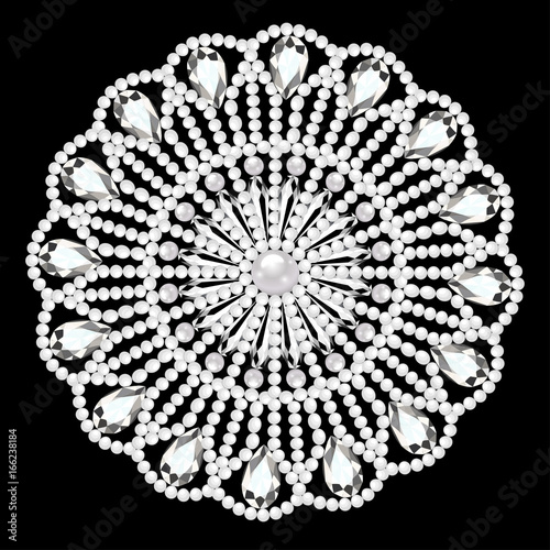 Mandala brooch jewelry, design element. Geometric vintage ornamental background.
