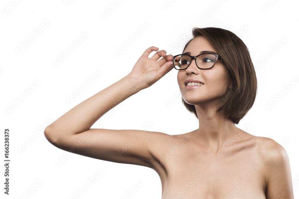 Eyewear glasses woman portrait isolated on white Eyewear glasses woman portrait isolated on white