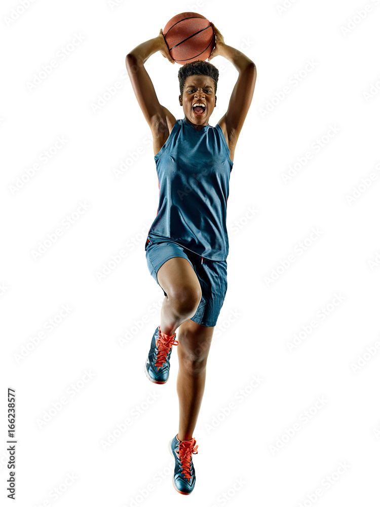 Fototapeta premium one african Basketball players woman teenager girl isolated on white background with shadows