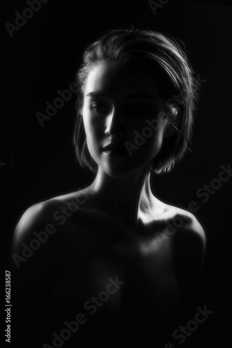 Young woman black and whitet portrait