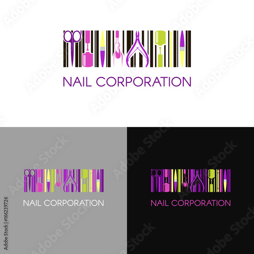 Vector logo for nail design company with business name card and corporate pattern in geometric style