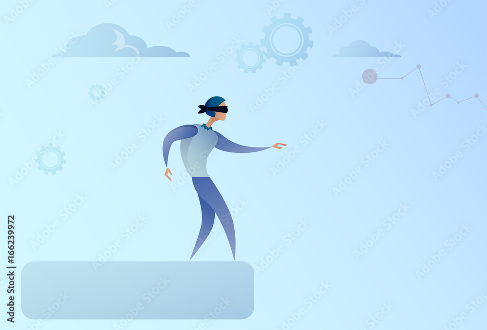 Fototapeta premium Business Man Blind Walking To Cliff Gap Crisis Risk Concept Flat Vector Illustration