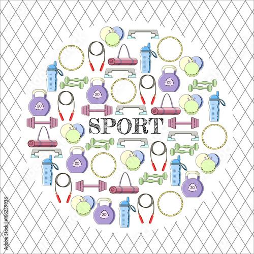 Circular concept of sport equipment background