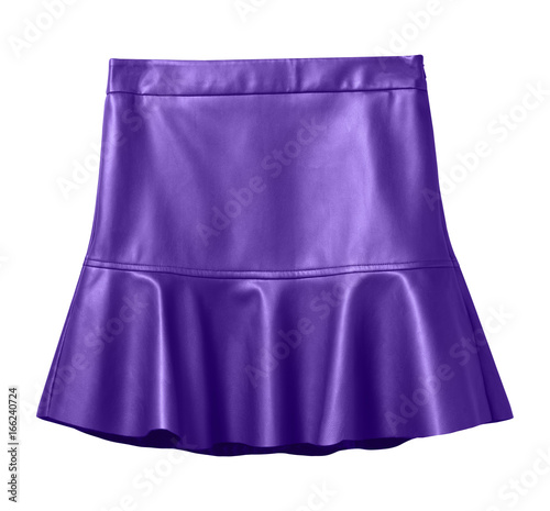 Violet leather skirt with flounce isolated on white