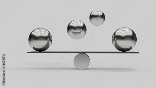 3d illustrationof balanced metal chrome spheres.