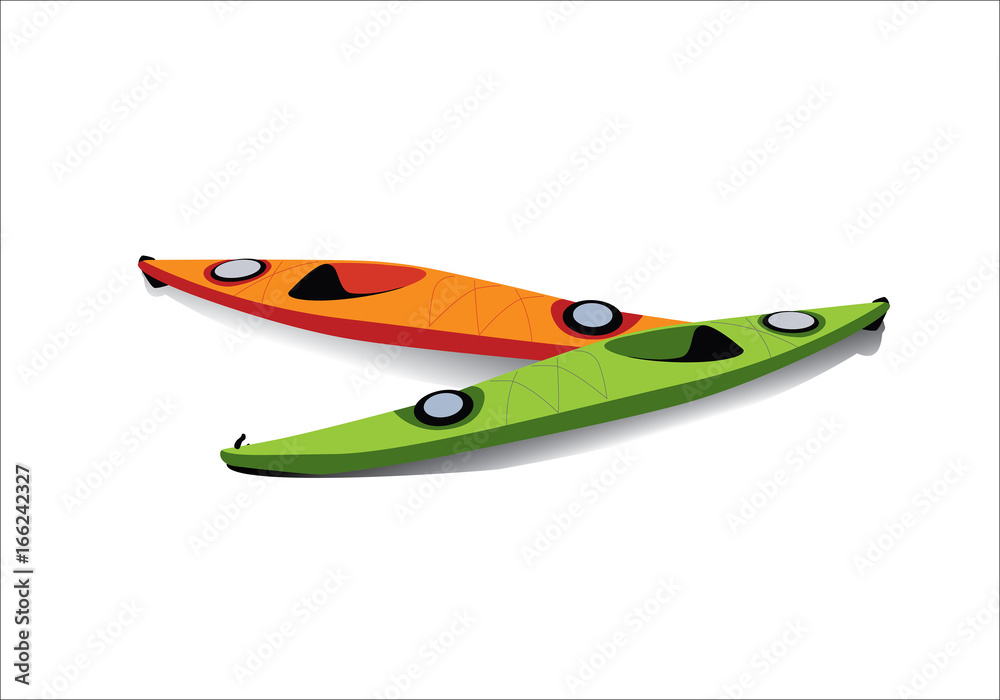 Flat illustration of two kayaks on the shore Flat illustration of two kayaks on the shore