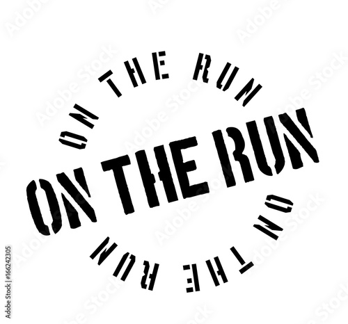 On The Run rubber stamp. Grunge design with dust scratches. Effects can be easily removed for a clean, crisp look. Color is easily changed.