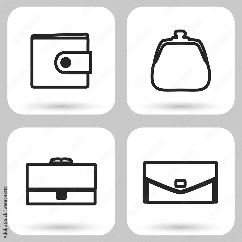 Wallet icon. Set of wallets icons in line design style Wallet icon. Set of wallets icons in line design style
