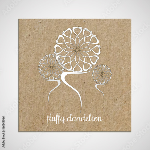 Banner template with a herb on cardboard background with dandelions