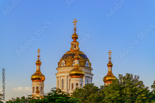 Beautiful church in the rays of the setting sun