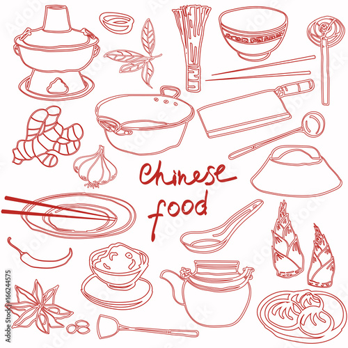 Chinese food vector doodle set
