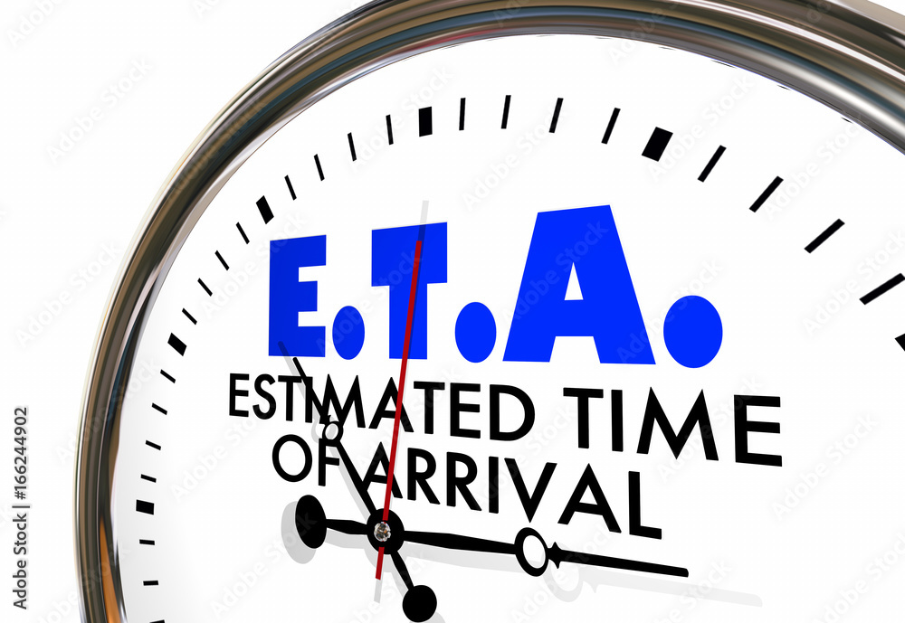 ETA Estimated Time Of Arrival Clock Hands Ticking 3d Illustration Stock